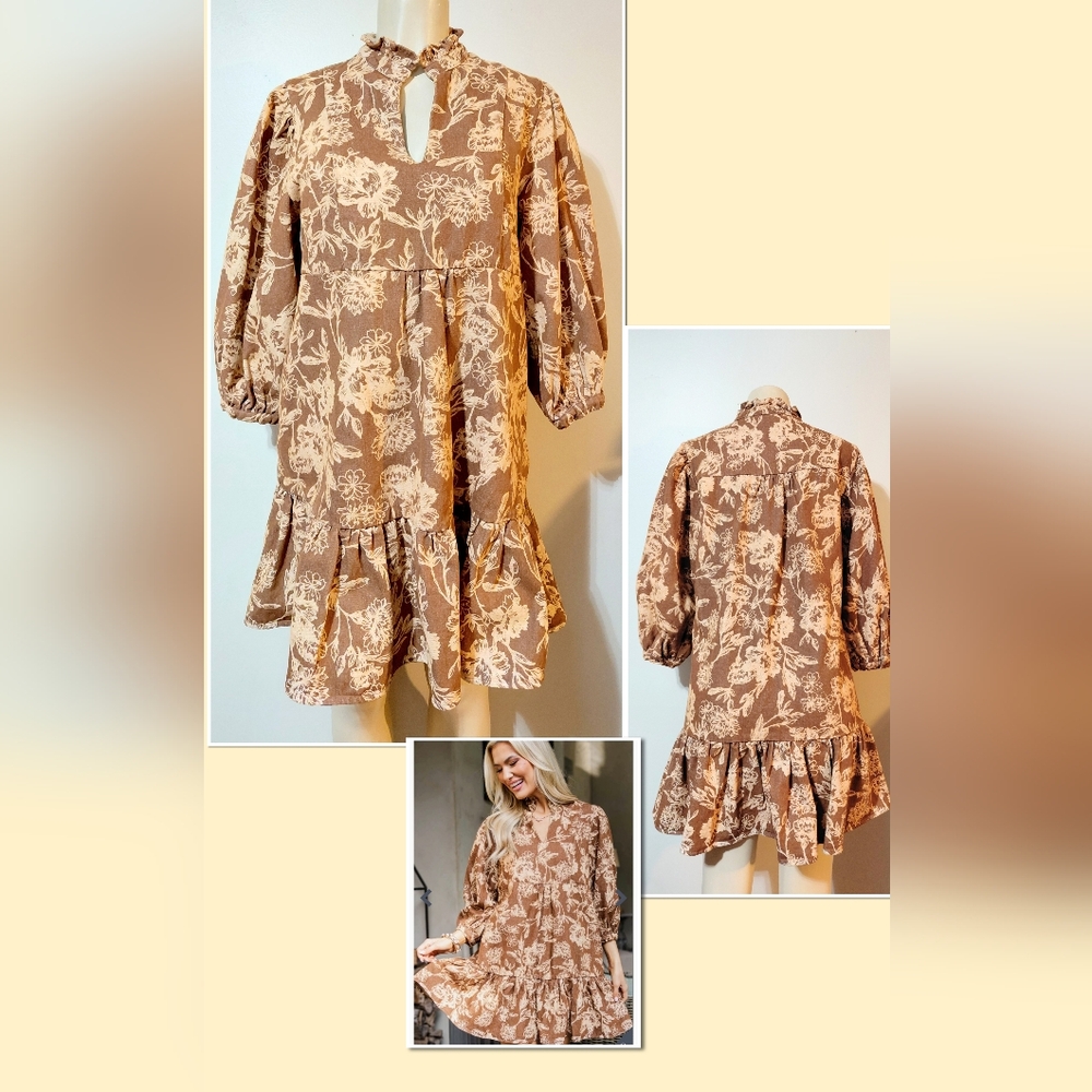 Elegant Brown Long Sleeve Dress